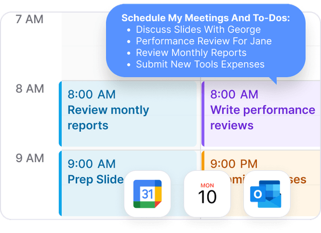 Sync across Google Calendar, iCloud,and Outlook — all in one smart dashboard.